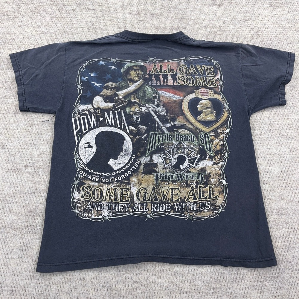 Vintage Y2K Bike Week Shirt Men Small Black Biker Motorcycle Pow Mia Faded Worn